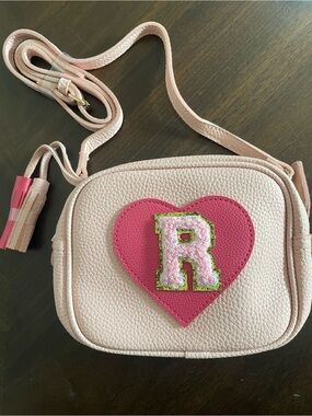 Women's Pale Pink Crossbody with Hot Pink Heart and 'R' Patch